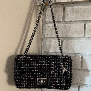 Karl Lagerfeld Black Multicolor Tweed Shoulder Bag